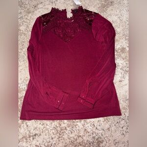 Buckle Burgundy Lace Detail Blouse